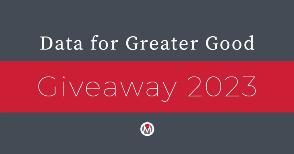 Graphic with text Data for Greater Good Giveaway 2023, with Measurement Resources' favicon.